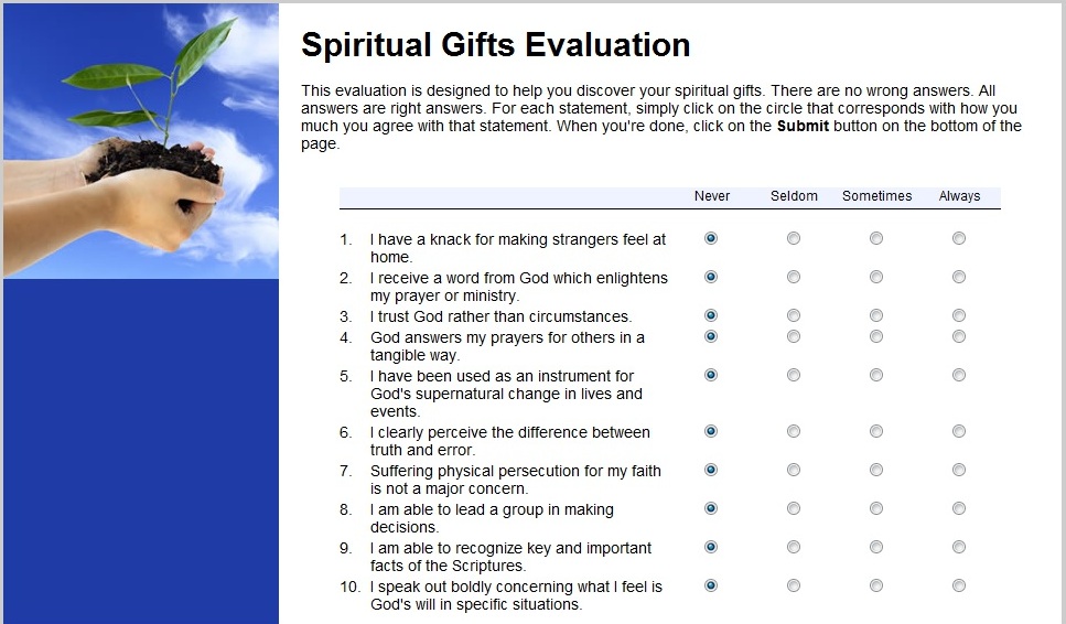 Spiritual Gifts evaluation example